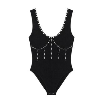 Liu Jo Body, female, Black, Size: L Body in Maglia with Jewel Embroidery