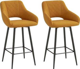 HOMCOM Homcom - Bar Stools Set of 2, Velvet-Touch Fabric Counter Height Bar Chairs Brown