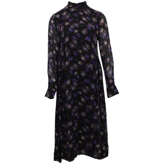 Ganni midi-jurk van bedrukte georgette in zwarte viscose