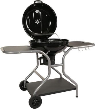 Hhg Hhg - Nunca Usado] Carro De Barbacoa 873, Barbacoa De Carb&oacute;n Hervidor Barbacoa De Jard&iacute;n Con Tapa Tres Estantes, Acero Esmaltado 143x131x66cm Negro