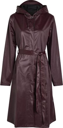 Rains Belted Hooded Longline Waterproof Jacket - Burgundy - S (UK8-10 / S)