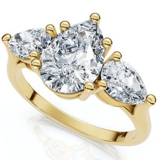 Pompeii3 2Ct TW Pear Shape Three Stone Diamond Engagement Ring in 14k Gold Lab Grown