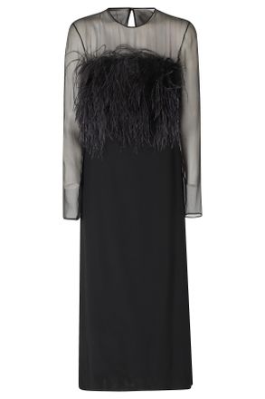 Alberta Ferretti Fluid Enver Satin Feather Detail Dress