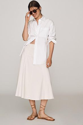 Maeve Twyla Paneled-Denim Midi Skirt