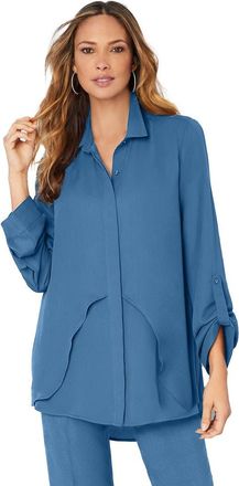Roaman's Georgette Overlay Big Shirt in Dusty Indigo at Nordstrom, Size 36