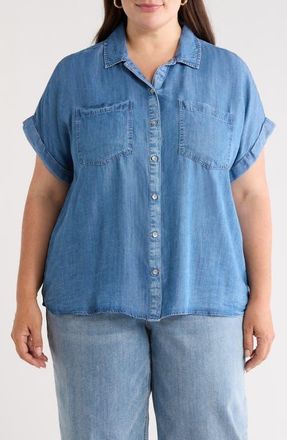 Beach Lunch Lounge Ida Button Front Lyocell Shirt in Medium Wash at Nordstrom, Size 1X