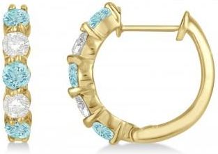Allurez Prong Set Aquamarine & Diamond Hoop Earrings 14k Yellow Gold (1.94ct)