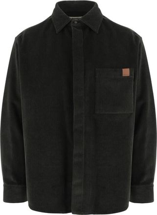 Darkpark Ribbed Cotton Velvet Shirt - Heren - Casual Overhemden - Groen - L - Katoen - Overhemden