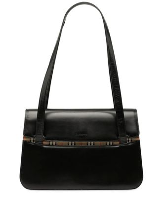 Burberry 20th Century House Check Trimmed Leather shoulder bag - Black