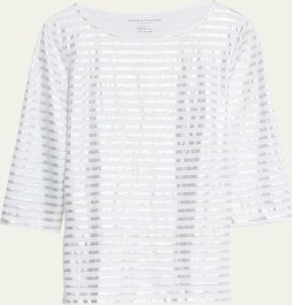 Majestic Filatures Stretch Linen Metallic Striped Top