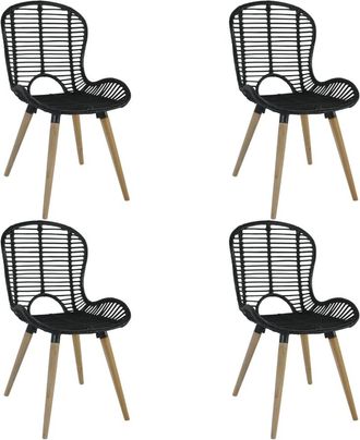 vidaXL Vidaxl - Sillas De Comedor 4 Unidades De Rat&aacute;n Natural Negro