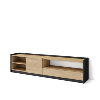 Skraut Home Mueble tv efecto madera roble y negro 208x37x50cm