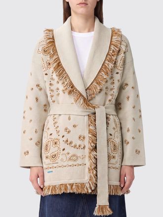 Alanui Cardigan a vestaglia in cashmere con motivo bandana e frange