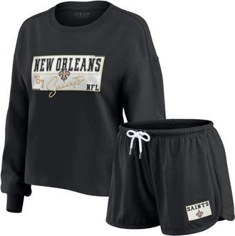 WEAR by Erin Andrews Womens WEAR by Erin Andrews Black New Orleans Saints Heavy Rugby Jersey Long Sleeve T-Shirt & Shorts Lounge Set at Nordstrom, Size Xx-Large