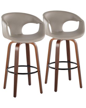 LumiSource Set Of 2 Curva 30In Mid-Century Modern Fixed-Height Swivel Bar Stools With Footrest