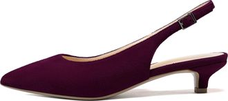 EDEFS Womens Slingback Kitten Heel Court Shoes Fashion Pointed Toe Ankle Buckle Pumps Suede Burgundy Size EU40