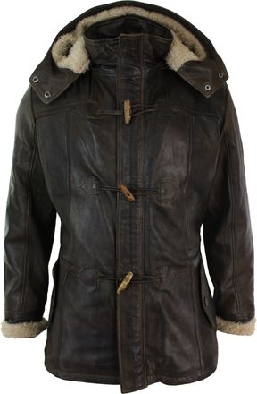 TruClothing Leather Hood Duffle Safari Jacket