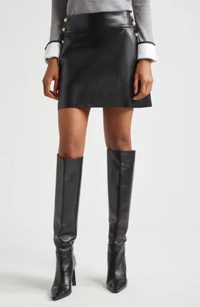 Alice & Olivia Donald Side Button Faux Leather Miniskirt in Black at Nordstrom Rack, Size 12
