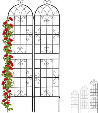 Relaxdays Soportes Para Plantas Met&aacute;licos, Set De 2, Con Estacas, Enrejado Para Trepadoras, 150 X 50 Cm, Jard&iacute;n, Negro - Relaxdays
