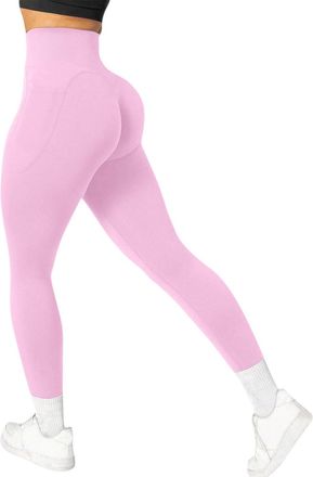 Generic Seamless Scrunch Bum Leggings for Women - High Waist Tummy Control Yoga Gym Workout Stretchy Pants UK Pink, M