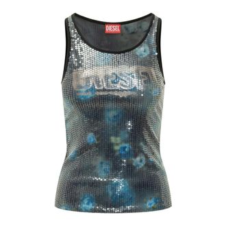 Diesel Sleeveless Tops, female, Black, Size: XS Rounded Neckline Sleeveless Top