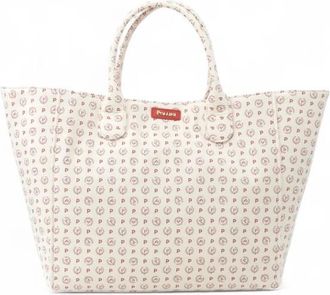 Pollini Heritage Jacquard Big Tote Bag - Dames - Shoppers - Beige - ONE Size - Leer - Tassen