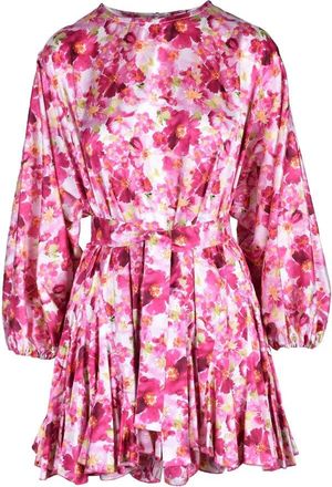 Feminista Fuchsia Pleated Polyester-Blend Mini Dress