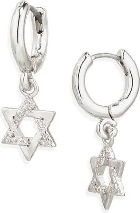 Leith Star of David Cubic Zirconia Drop Huggie Hoop Earrings in Clear- Silver at Nordstrom Rack
