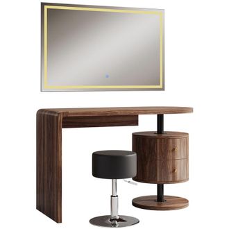 Vicco Tocador Lara, Roble R&uacute;stico, 120 Cm Con Espejo Led Y Taburete