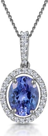 The Diamond Store 1ct Tanzanite and Lab Diamond Halo Oval Asteria Necklace in 9KW Gold
