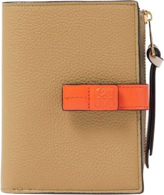 Loewe Slim Zip Bifold Compact Wallet - Clay Green/Vivid Orange