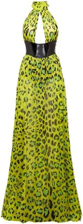 Philipp Plein Lange jurk luipaardprint - Dames - Jurken - Groen - Maat: S Zijde