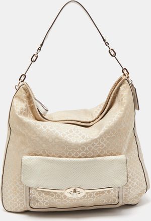 Coach Cream Op Art Fabric And Leather Madison Hobo