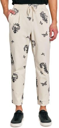 ConStruct Slim Fit Skull Pleated Drawstring Pants in Ecru at Nordstrom, Size X-Large