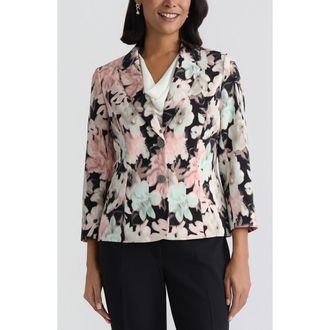 Kasper Floral Print Two-Button Blazer in Black Multi at Nordstrom, Size 14