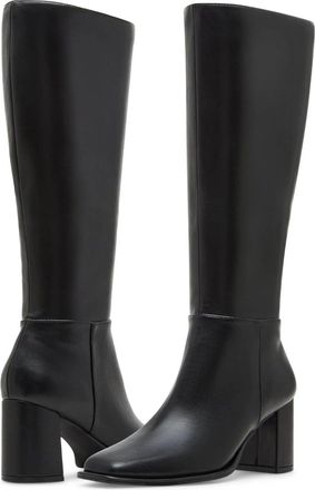 Madden Girl Magnolia Womens Black Leather Block Heel Riding Boots HTAT1855