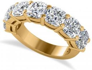 Allurez Cushion Lab Grown Diamond Seven Stone Wedding Band 14k Yellow Gold (5.25ct)