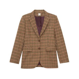 Ines De La Fressange Louane Geruite Jas - Dames - Blazers - Bruin - 2XS - Wol - Jassen