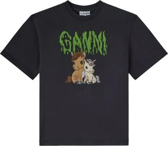Ganni T-shirt met grafische print - Zwart