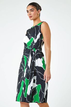 Roman Abstract Twist Detail Ruched Dress