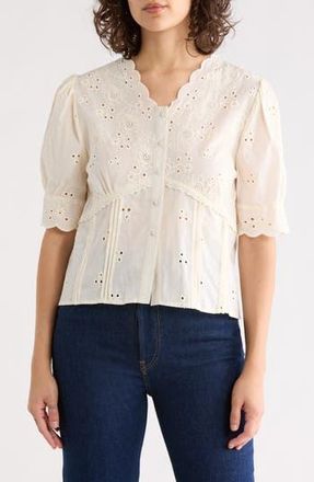 Forgotten Grace Cotton Eyelet Top in Natural at Nordstrom Rack, Size Large