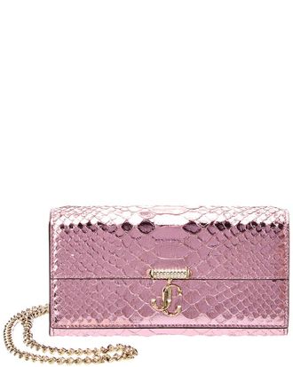 Jimmy Choo London Avenue Snake-Embossed Leather Wallet On Chain