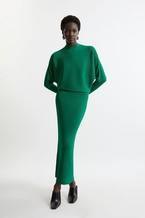 Karen Millen Drape Knit Bat Wing Pencil Midi Dress in Green at Nordstrom, Size X-Small