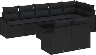 vidaXL Garden Sofa Set with Cushion 9 pcs Black Poly Rattan vidaXL