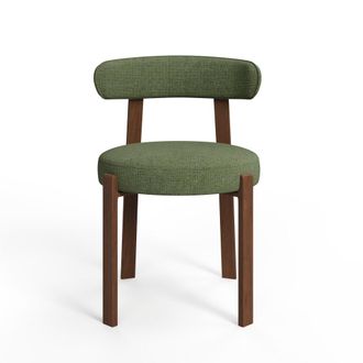 Sia Home Lote de 2 sillas de terciopelo chenilla verde kaki con patas de nogal