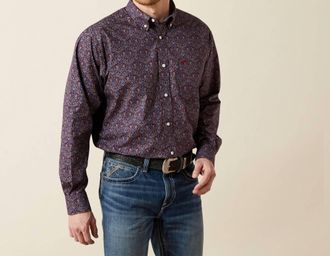 Ariat Wrinkle Free Brendan Long Sleeve Shirt In Blue
