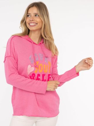 Zwillingsherz Hoodie ZWILLINGSHERZ Love Yourself, Damen, Gr. L/XL, pink, Web, Obermaterial: 70% Baumwolle, 30% Polyester, bedruckt, unifarben, h&uuml;ftbedeckend, ohne A