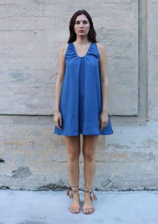 Bel Kazan Vida Mini Dress In Denim Blue