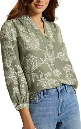 Tommy Bahama Breezy Blooms Three-Quarter Sleeve Top in Dusty Sage at Nordstrom, Size Medium
