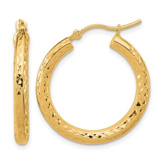 Diamond2Deal 14k Gold Diamond-cut 3x25mm Round Hoop Earrings